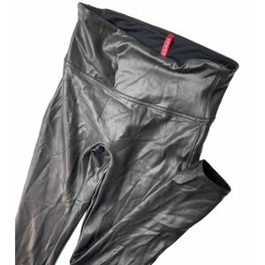 Spanx Faux Leather Leggings Womens M Petite‎ Black High Waist Shaping Pants